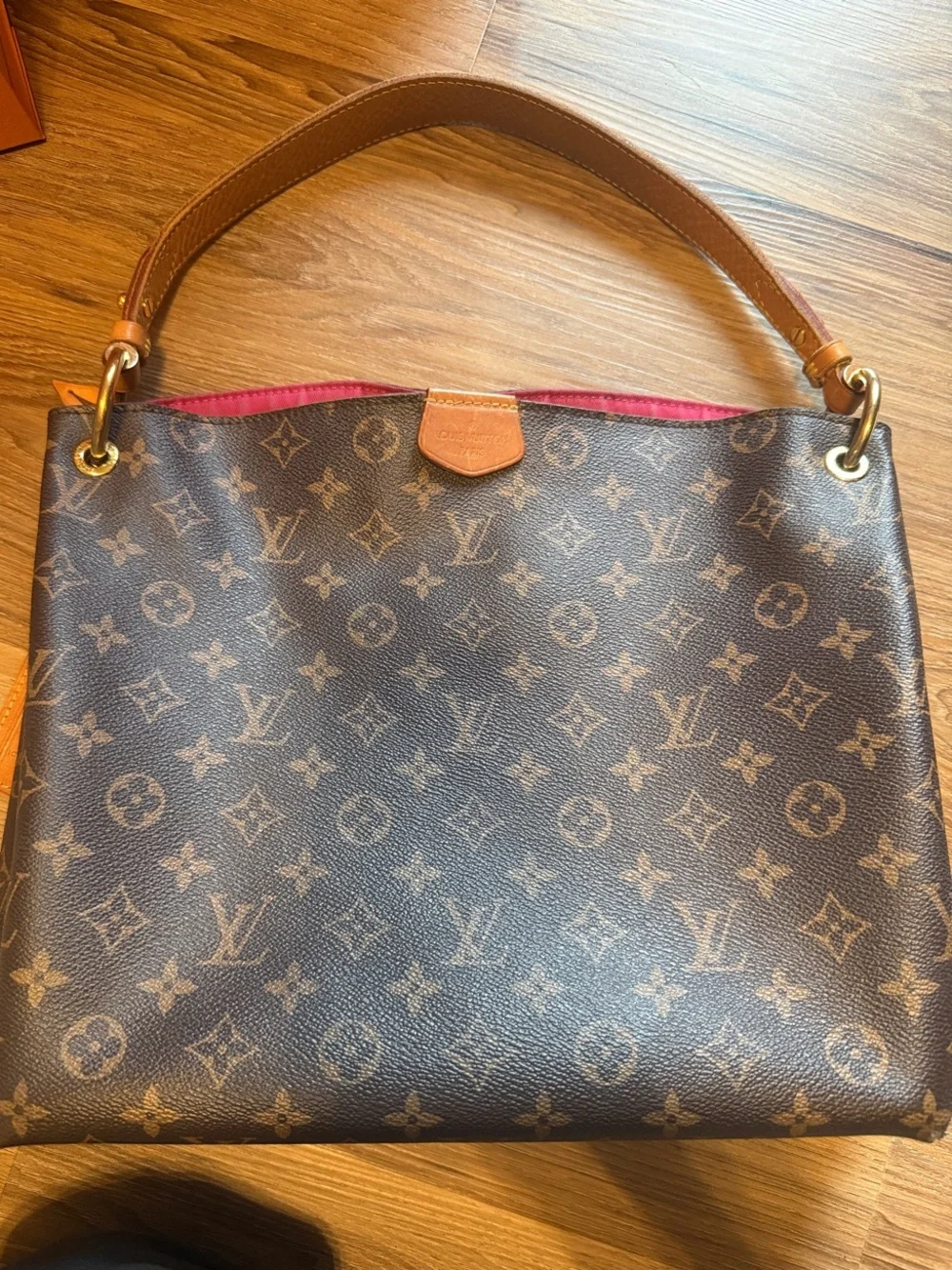 Louis Vuitton Brown Monogram Canvas Shoulder Bag with Tan Trim